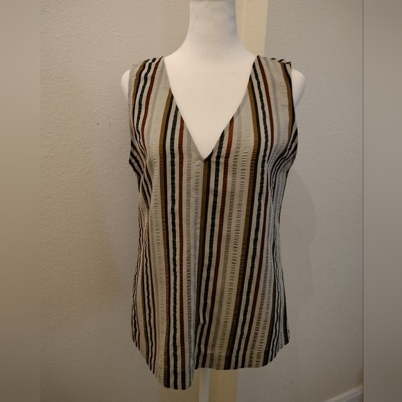 NWOT Theory Linen Blend Sheer Stripe Boxy Fit Tank Top Neutral Lightweight S - Picture 1 of 4